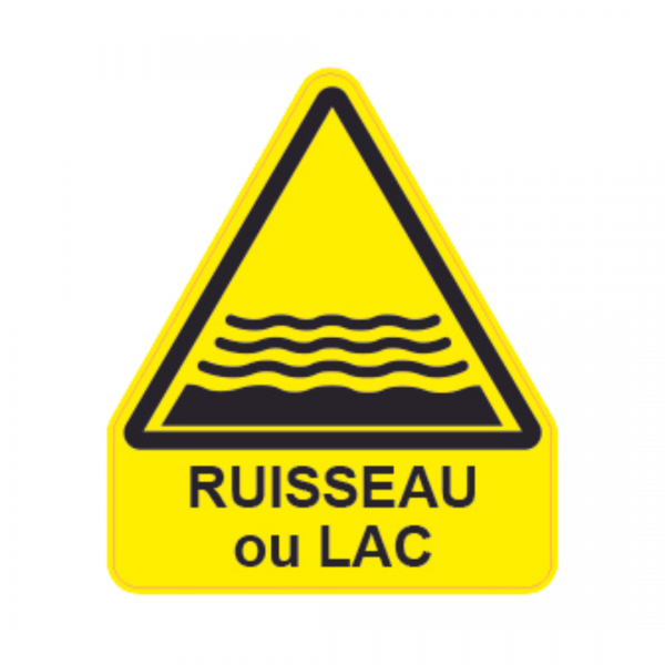 Panneau Triangle Sticker Danger Texte "Ruisseau ou Lac" TRI-STI147-TX
